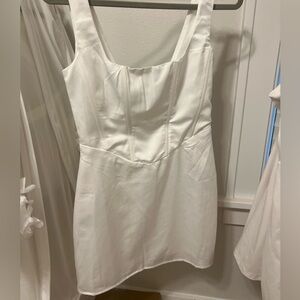 Bella & Bloom Leighton Square Neck Satin Bustier Dress: White